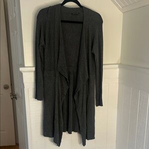 Eileen Fisher Charcoal Gray Knit Open Front Waterfall Cardigan size Small